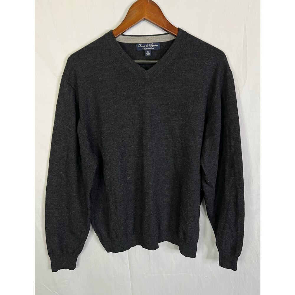 Davis & Squire men 100% wool sweater dark grey warm casual outdoors size XL